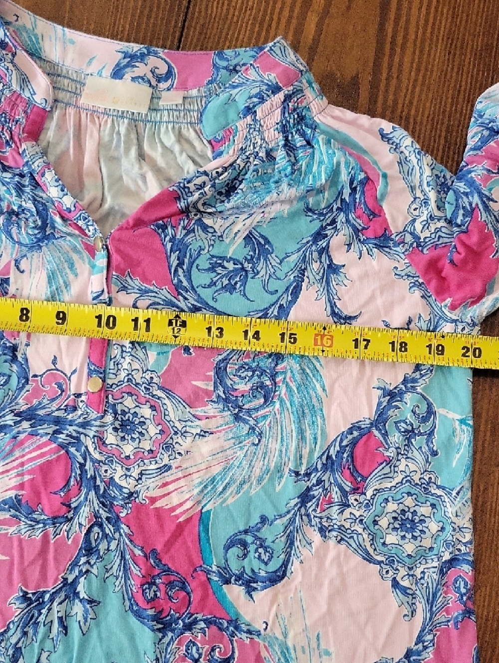 Belle by Kim Gravel Boho Tunic Top Pink Blue Paisley Print Oversized M, Resort - Picture 5 of 7